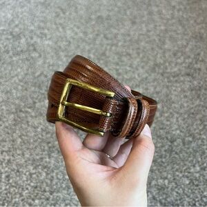 Trafalgar‎ Brown Embossed Italian Calfskin Leather Belt Solid Brass Buckle, 38